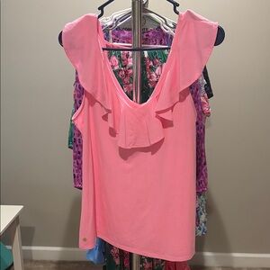 Sleeveless Pink Ruffle V-Neck Women's Top